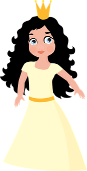 Cartoon Princessin Yellow Dress PNG with transparent background