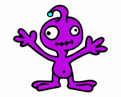 Cartoon Purple Alien Friendly Gesture.jpg PNG with transparent background