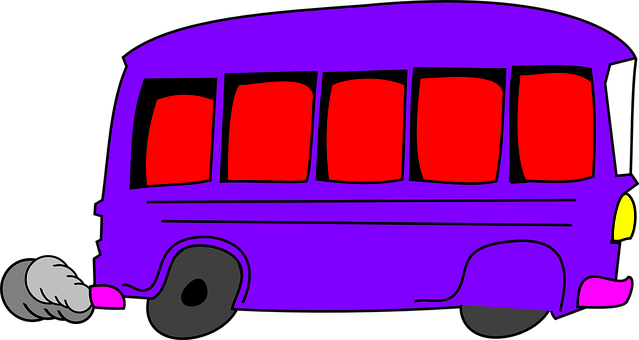 Cartoon Purple School Bus PNG with transparent background