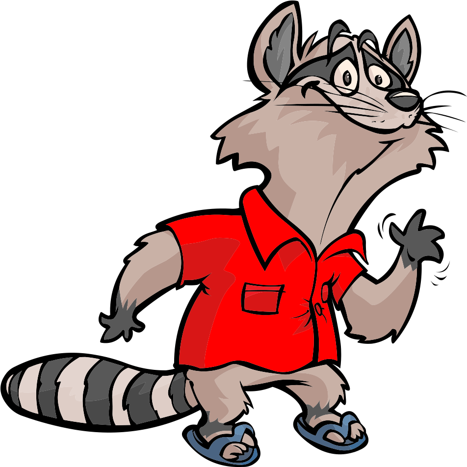 Racoon Clipart Vertebrate - Cartoon Raccoon Red Shirt, HD Png Download PNG with transparent background