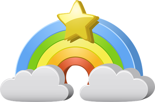 Cartoon Rainbow Star Clouds PNG with transparent background