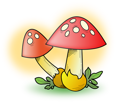 Cartoon Red Mushrooms Illustration PNG with transparent background
