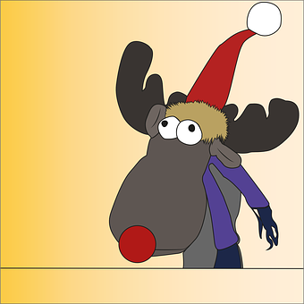 Cartoon Reindeerin Santa Hat PNG with transparent background