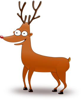 Cartoon Reindeerwith Red Nose PNG with transparent background
