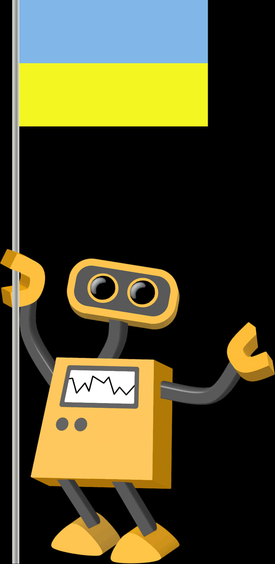 Cartoon Robot Holding Ukraine Flag