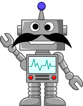 Cartoon Robot With Mustacheand Wrench PNG with transparent background