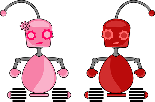 Cartoon Robots Pinkand Red PNG with transparent background
