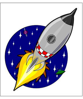 Cartoon Rocket In Space Illustration PNG with transparent background
