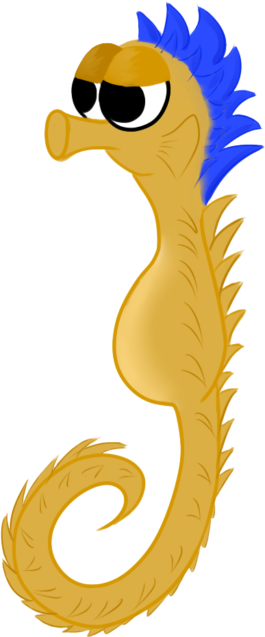 Cartoon Seahorsewith Blue Mohawk