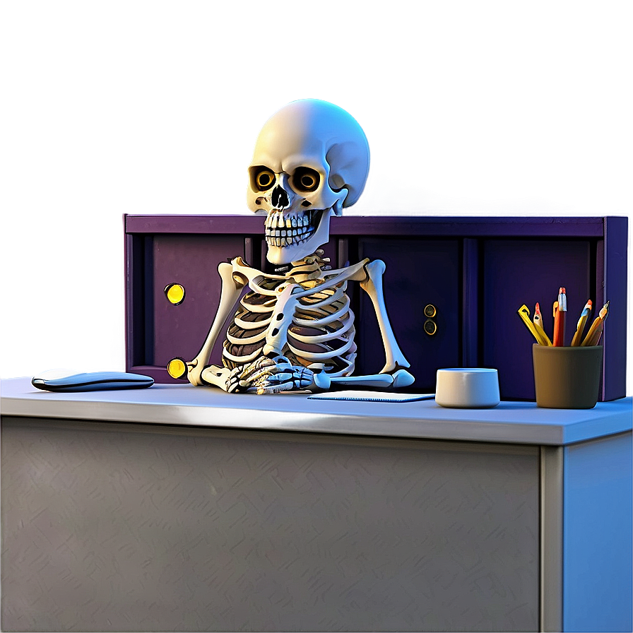 Cartoon Skeleton At Desk Png 06262024