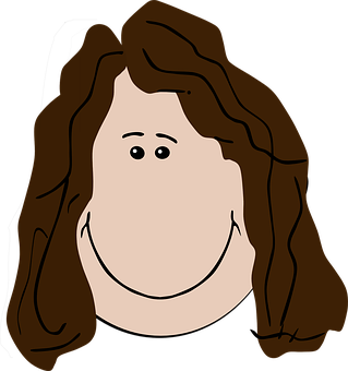 Cartoon Smiling Face Brown Hair