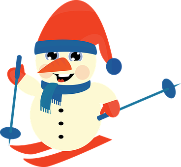 Cartoon Snowman Skiing PNG with transparent background
