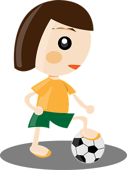 Cartoon Soccer Player Girl Footon Ball PNG with transparent background