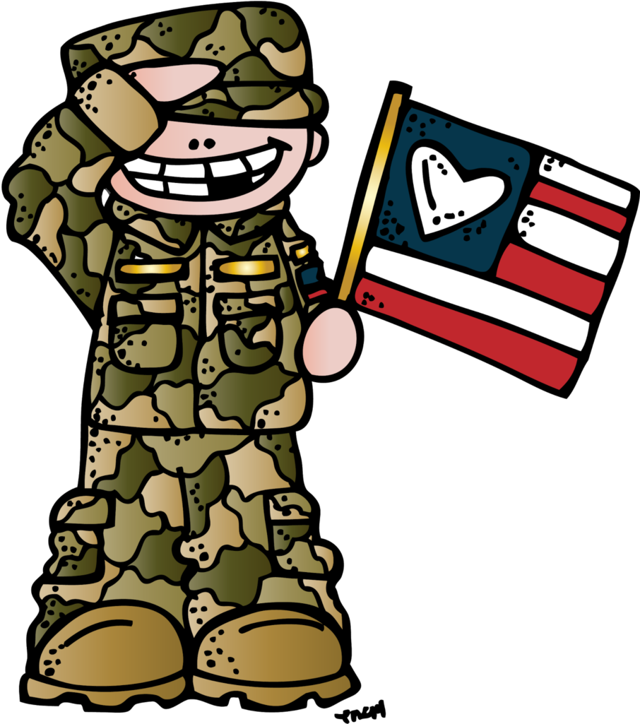 Cartoon Soldier Holding American Heart Flag