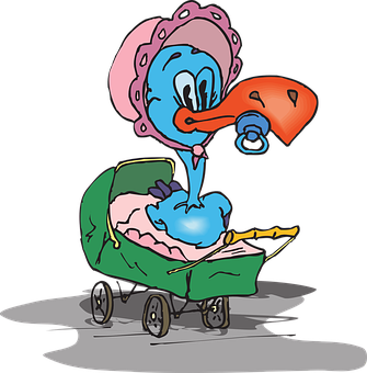 Cartoon Stork Delivering Baby PNG with transparent background