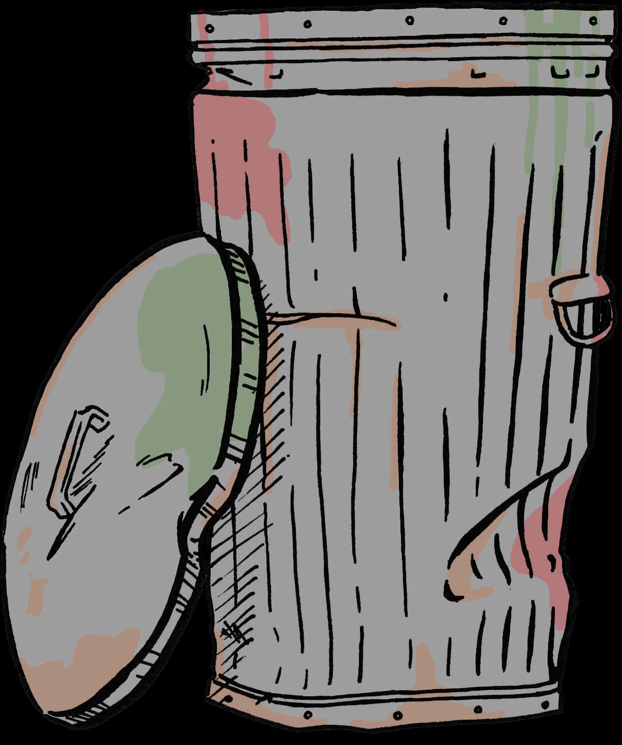 Cartoon Style Dirty Trash Can PNG with transparent background
