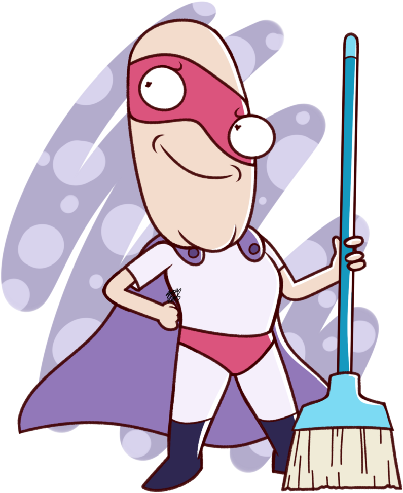 Cartoon Superhero With Broom.png