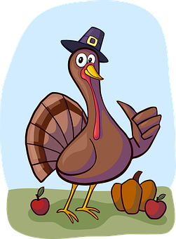 Cartoon Thanksgiving Turkeywith Hat PNG with transparent background
