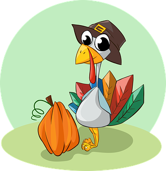 Cartoon Thanksgiving Turkeywith Pumpkin PNG with transparent background