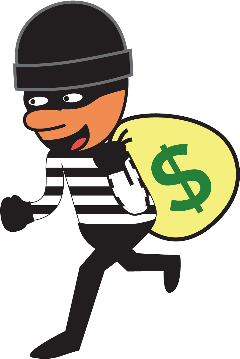 Cartoon Thief Stealing Money Bag