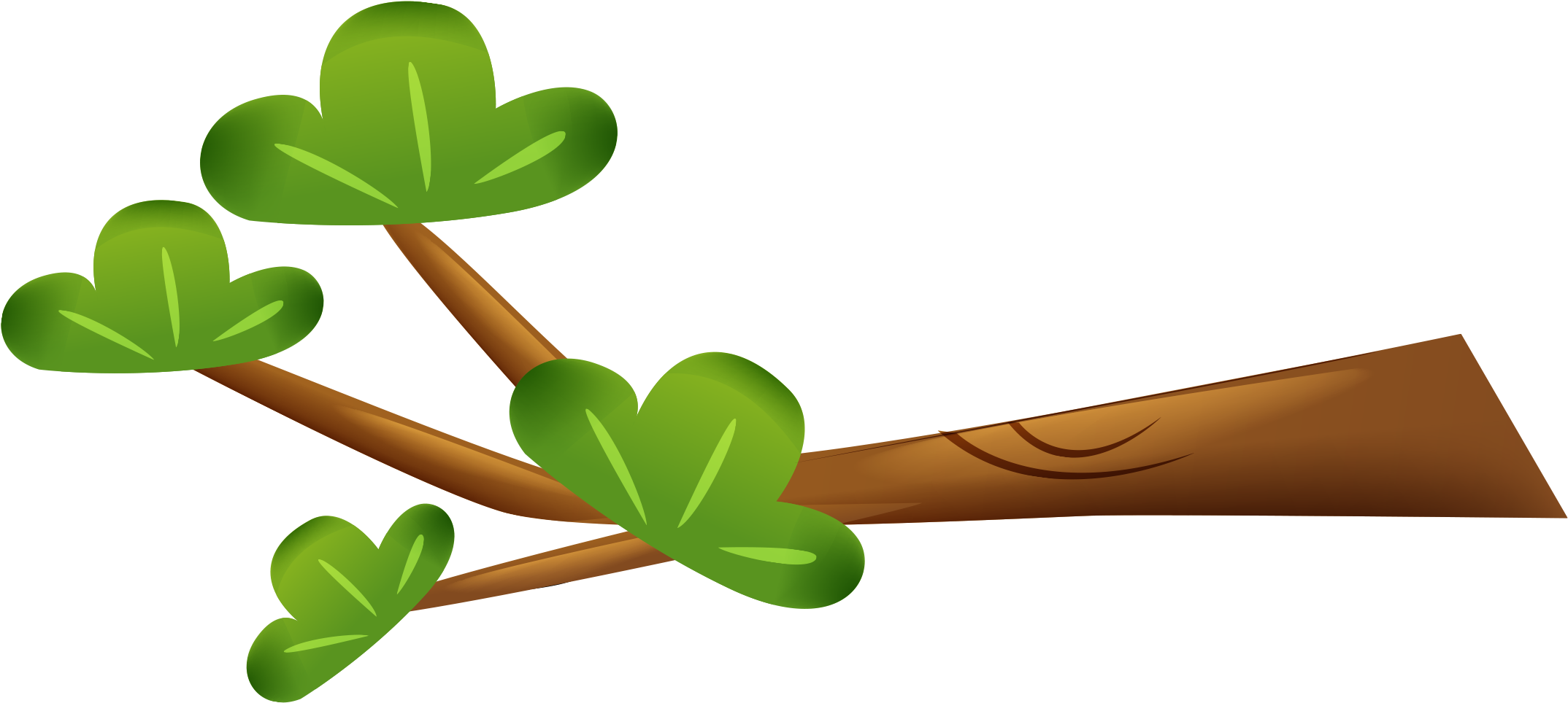 Cartoon Tree Branch Green Leaves PNG with transparent background