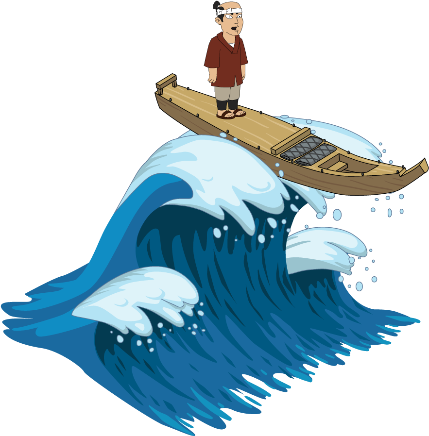 Cartoon Tsunami Surfer