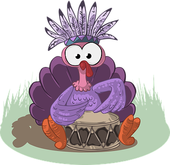 Cartoon Turkey Playing Drums PNG with transparent background