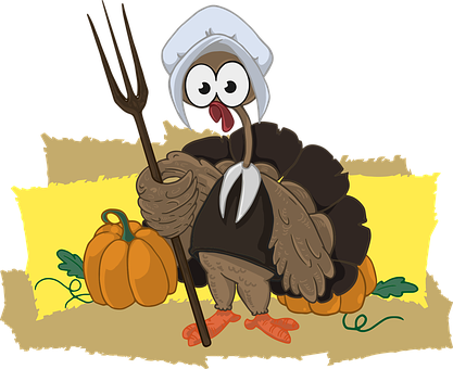 Cartoon Turkeyin Pilgrim Outfit PNG with transparent background
