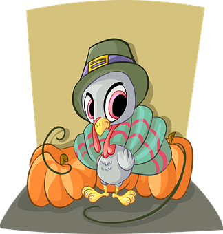Cartoon Turkeywith Pumpkinand Hat PNG with transparent background