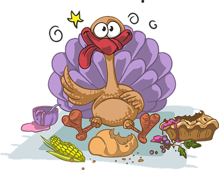 Cartoon Turkeywith Thanksgiving Dinner PNG with transparent background