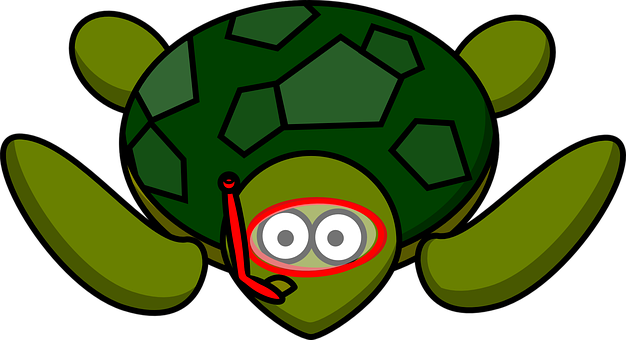 Cartoon Turtle Diving Illustration PNG with transparent background