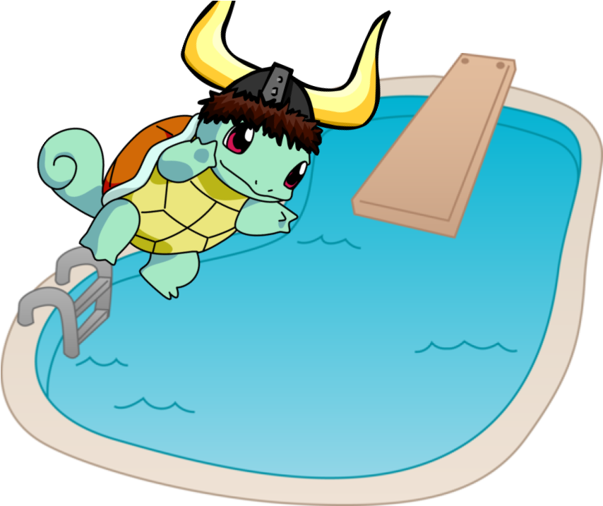 Cartoon Turtlein Viking Helmetat Poolside