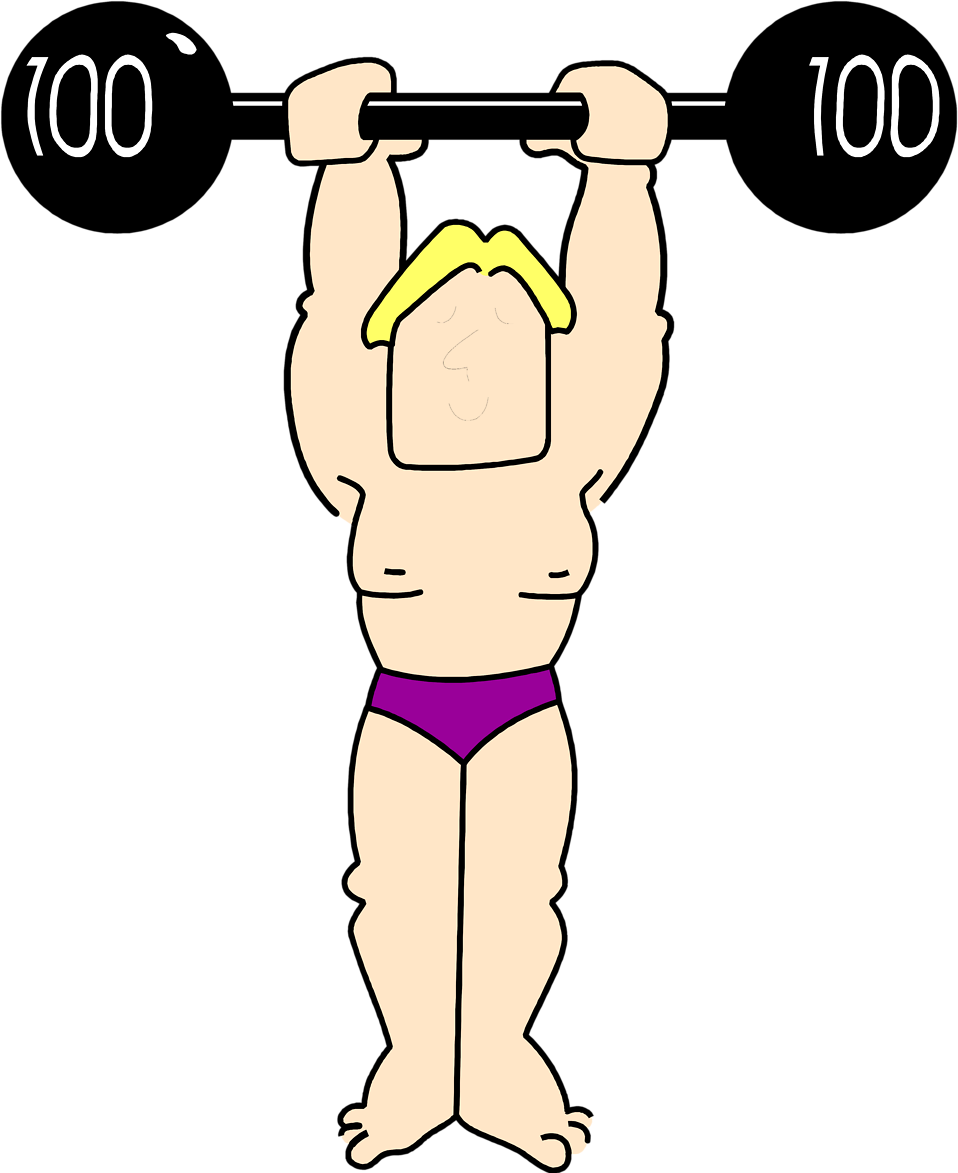 Cartoon Weightlifter Raising100kg Barbell