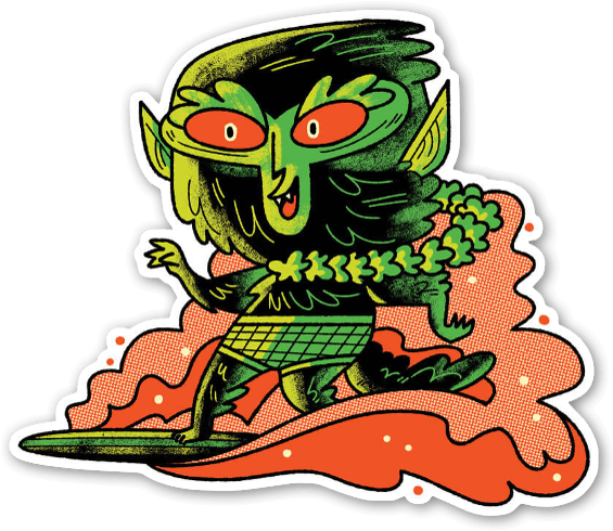 Cartoon Werewolf Surfing Sticker