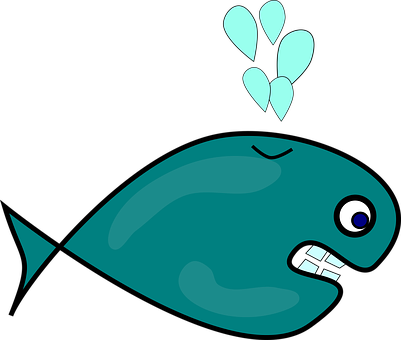 Cartoon Whale Spouting Water PNG with transparent background