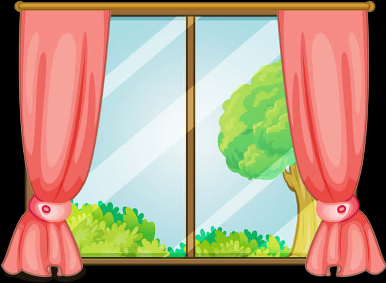 Cartoon Window Viewwith Curtains