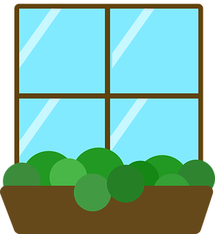 Cartoon Window With Plant Illustration PNG with transparent background