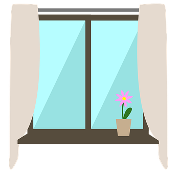 Cartoon Windowwith Flower Pot PNG with transparent background