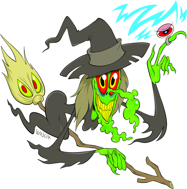 Cartoon Witch Casting Spell