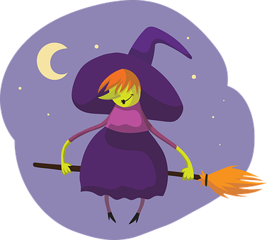 Cartoon Witch Flyingon Broomstick PNG with transparent background