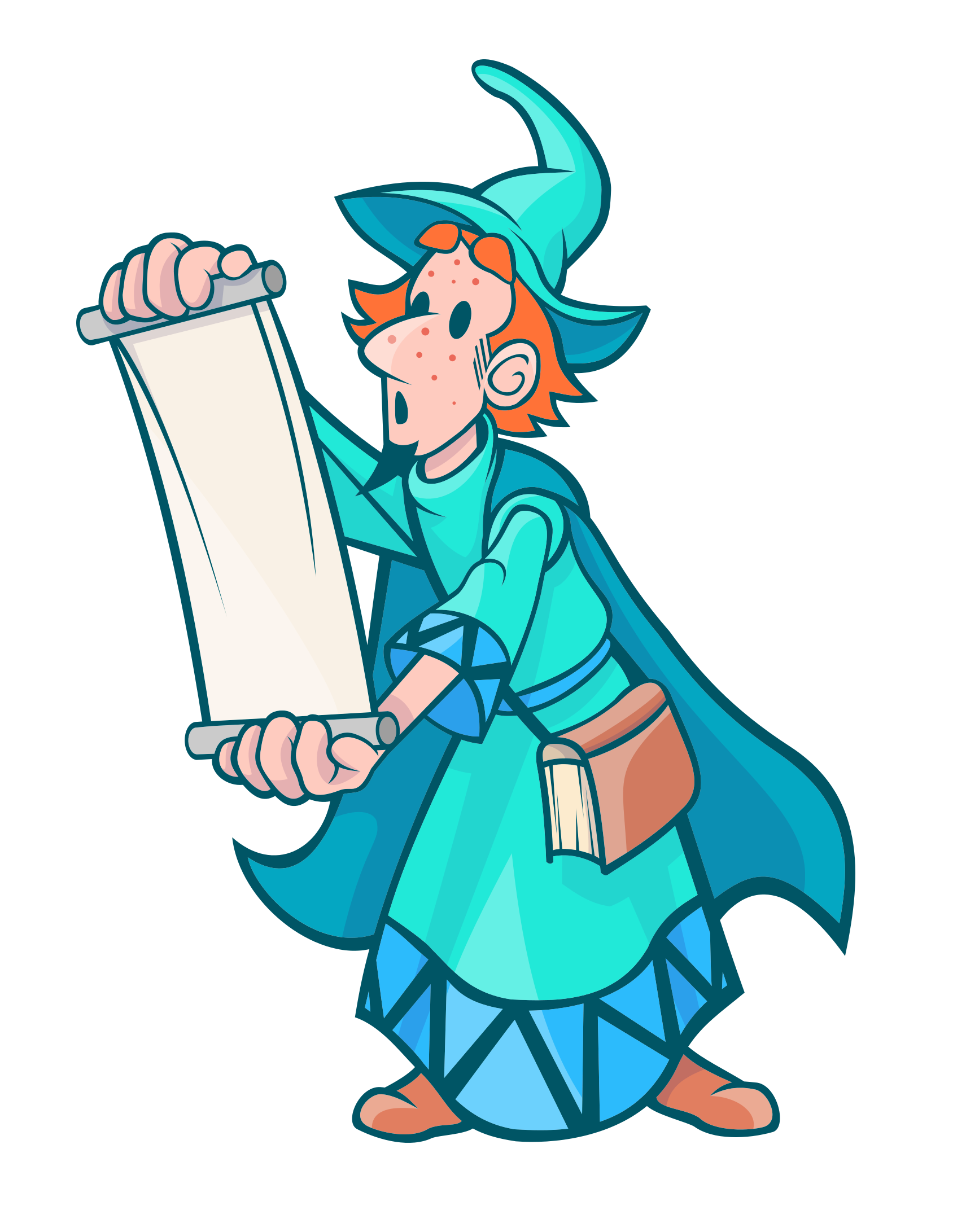 Cartoon Witch Reading Scroll PNG with transparent background