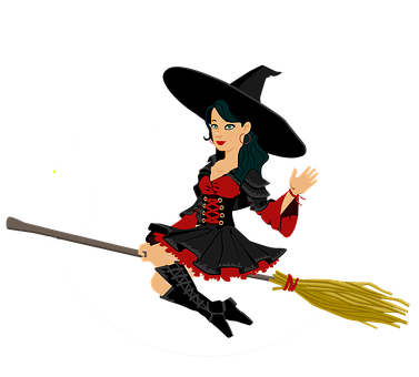 Cartoon Witchon Broomstick PNG with transparent background