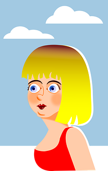 Cartoon Woman Blue Sky Background