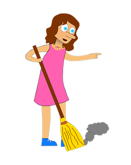 Cartoon Woman With Broom Pointing