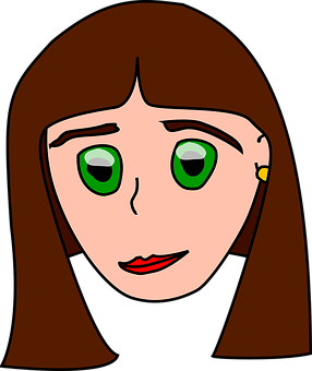 Cartoon Womanwith Brown Hairand Green Eyes PNG with transparent background