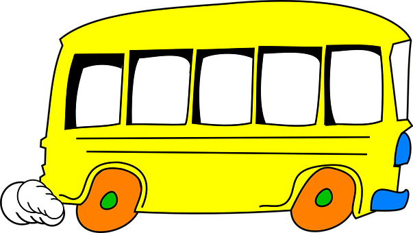 Cartoon Yellow Bus Illustration PNG with transparent background