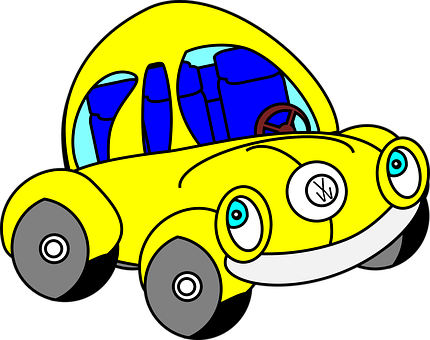 Cartoon Yellow Volkswagen Beetle PNG with transparent background