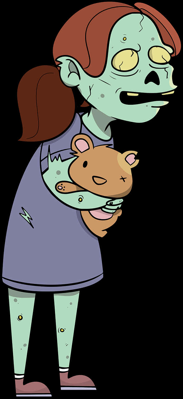 Cartoon Zombie Girl Holding Teddy Bear