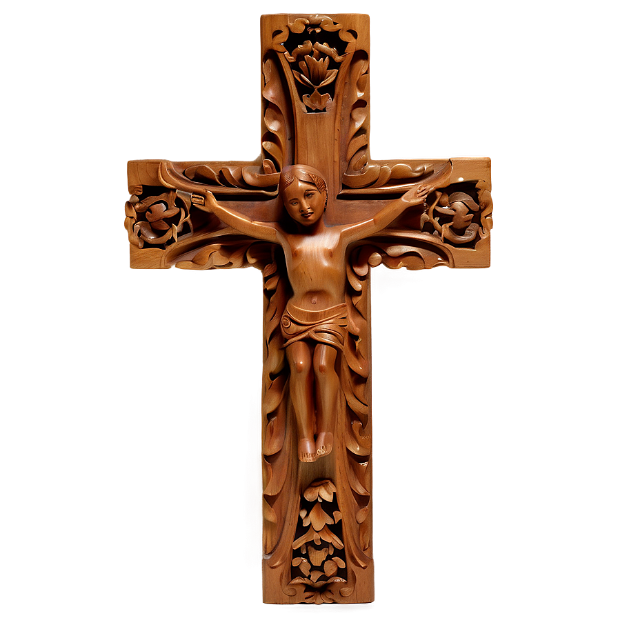 Carved Wooden Cross PNG 05252024 PNG with transparent background
