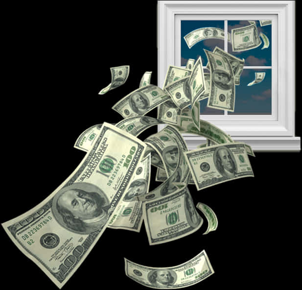Cash Flowing From Window PNG with transparent background